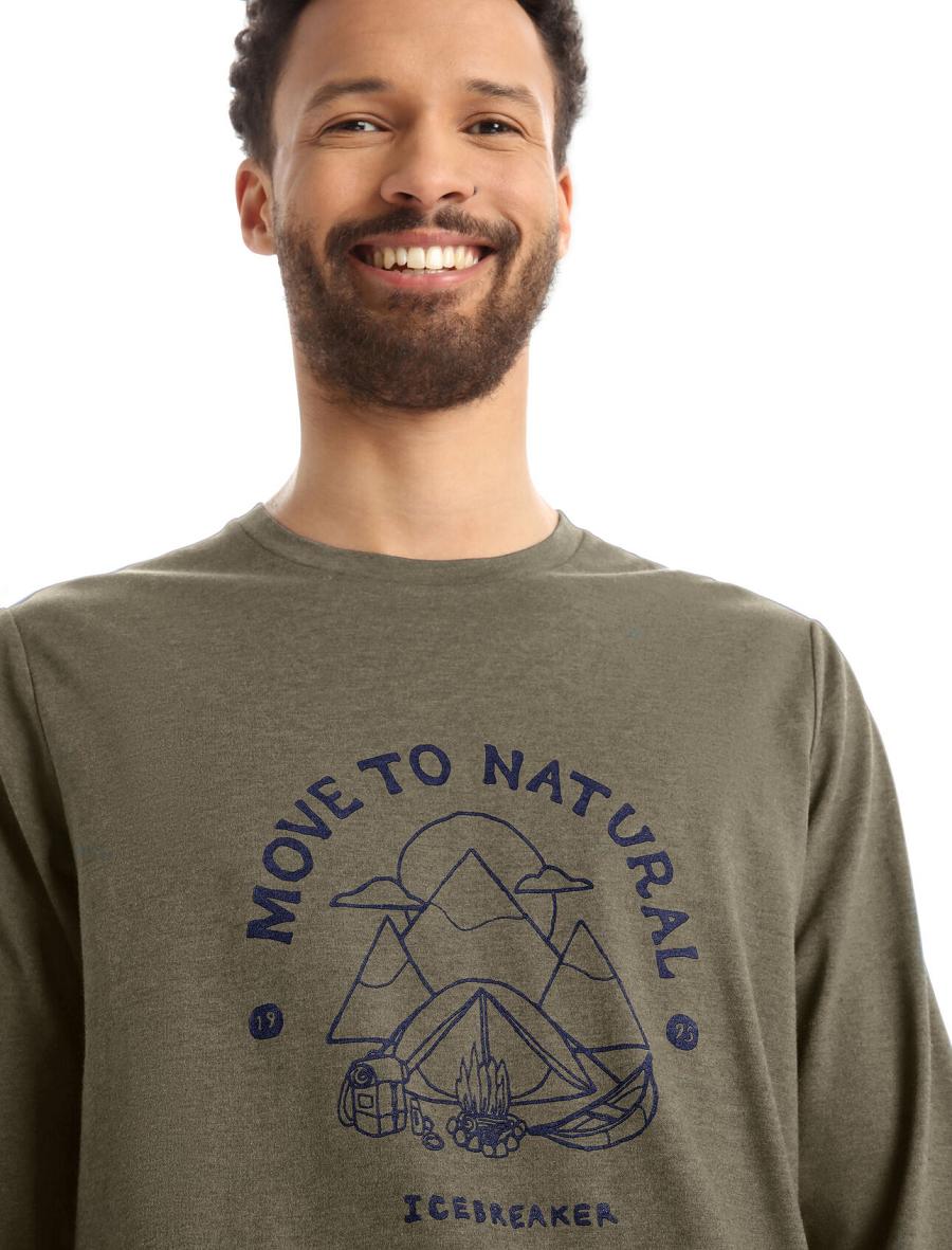 Men's Icebreaker Merino Central Classic T-Shirt Canopy Camper Long Sleeve Loden | CA 1722PJJQ